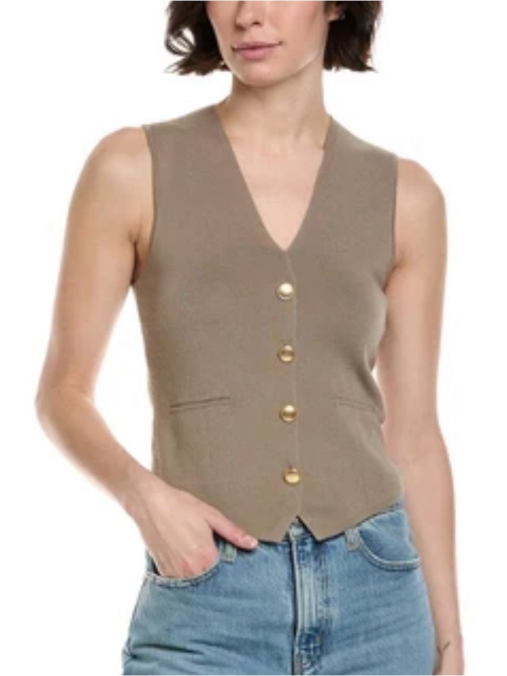 Rag & Bone Elly Vest NWT Sleeveless V-Neck Button Front Knit Vest -fawn color